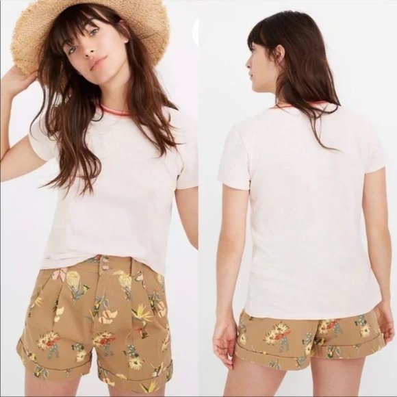 Madewell Whisper Cotton Ringer Tee in Lucid Pink - Picture 1 of 12